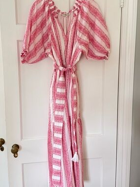 Pink Striped Maxi Dress with Tie Waist